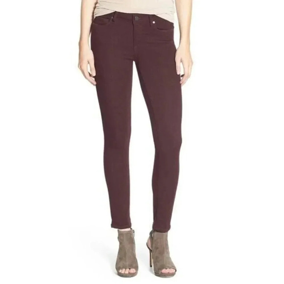 Paige Verdugo Ankle Aubergine Burgundy Red Skinny Jeans 25
